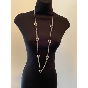 Silver Tone Multi Strand Long Station Necklace Interlocking Rings 38-41 Inch